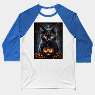 Scary Halloween Black Cat Baseball T-Shirt